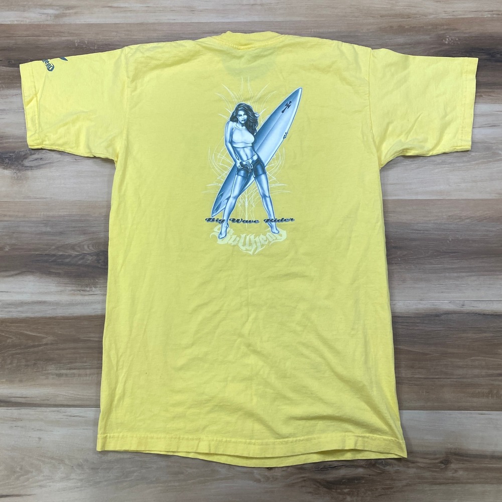 Bullhead Surf T-Shirt Mens L Vintage Cotton Regular Yellow 90s Big Wave Rider